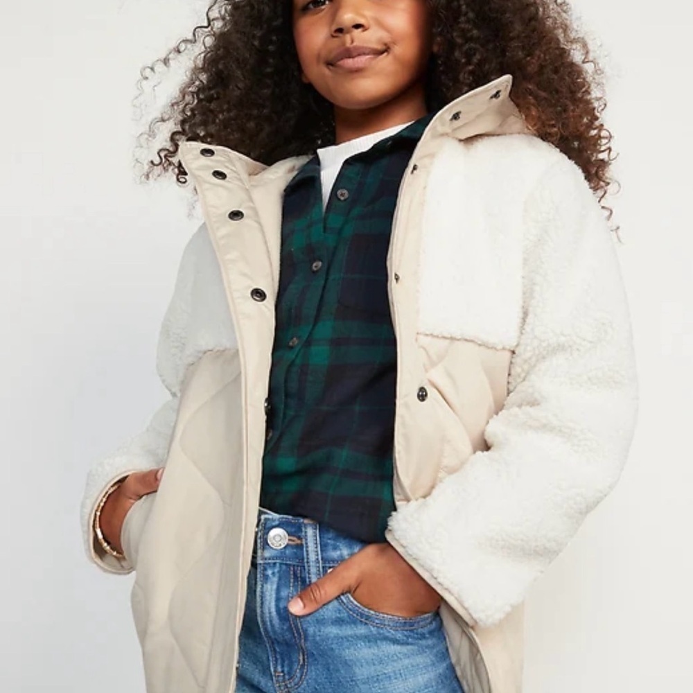 Hooded Sherpa Quilted Hybrid Coat for Girls size 14 - 16 NWT - Picture 12 of 13